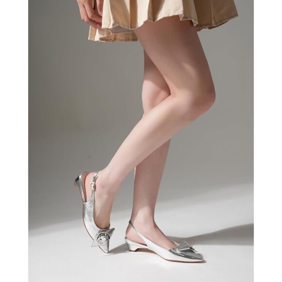 Sicare Slingback Heel Pumps Synthetic Silver Women Flower Block Heel Dress Shoes - Picture 11 of 12